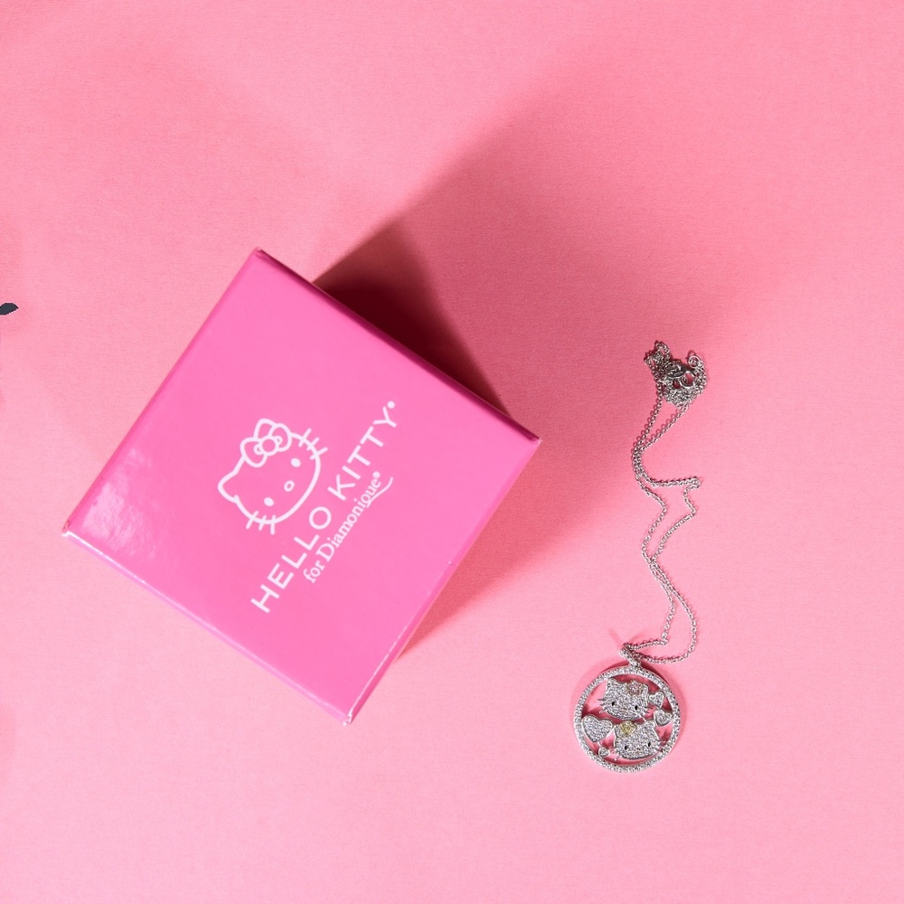 Vintage Hello Kitty Sanrio QVC DIamonique CZ Pendant Necklace and Charm